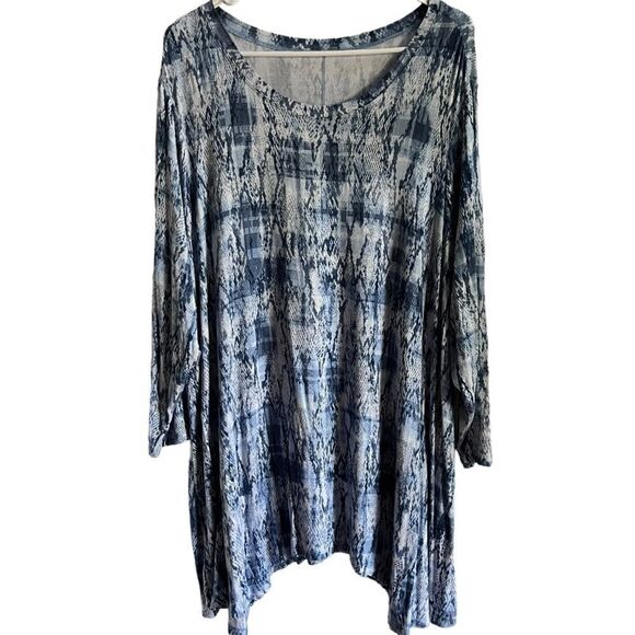New Direction blue snake print knit long sleeve tunic 3X - Picture 1 of 6